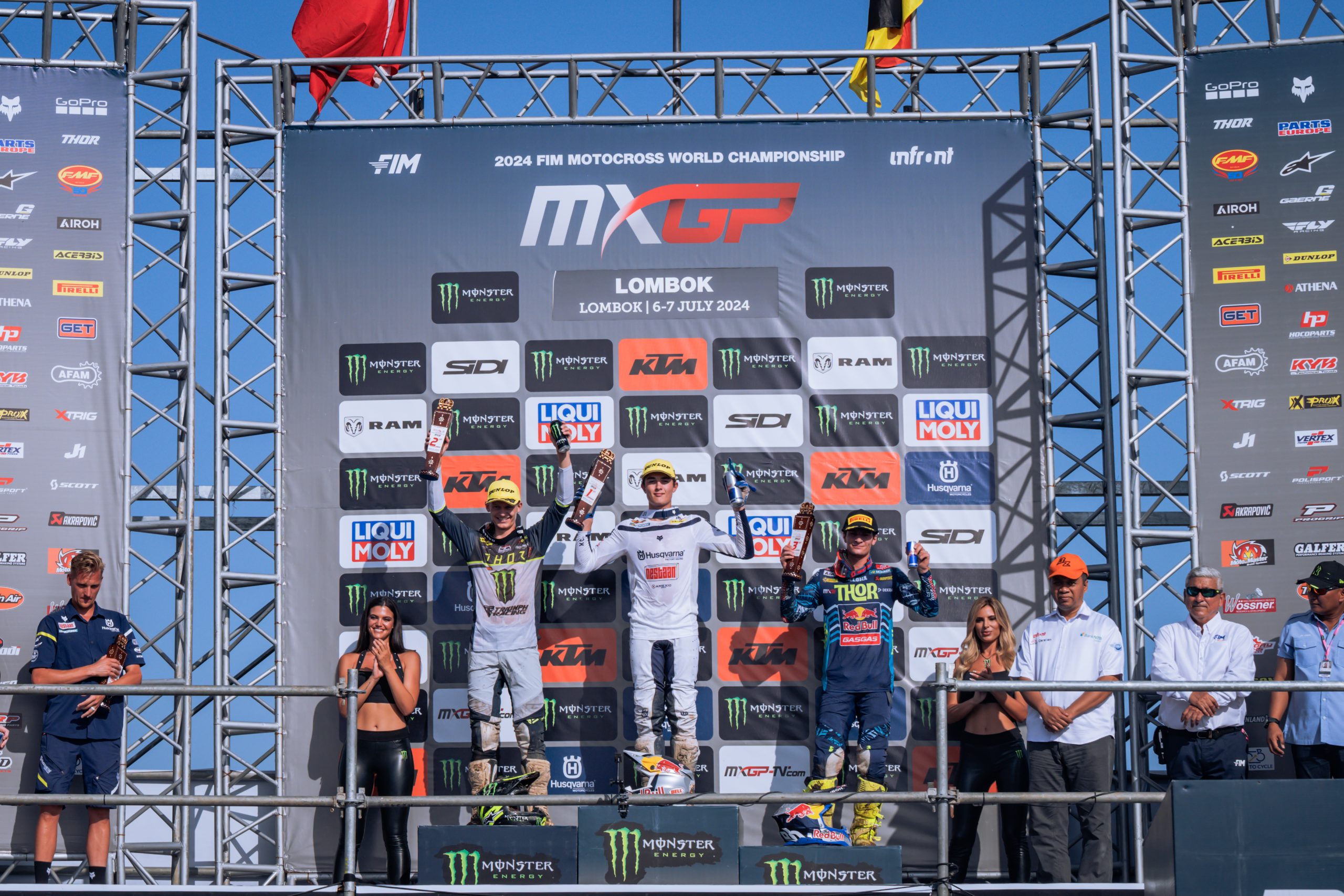 il podio MX2 nel GP di Lombok 2024