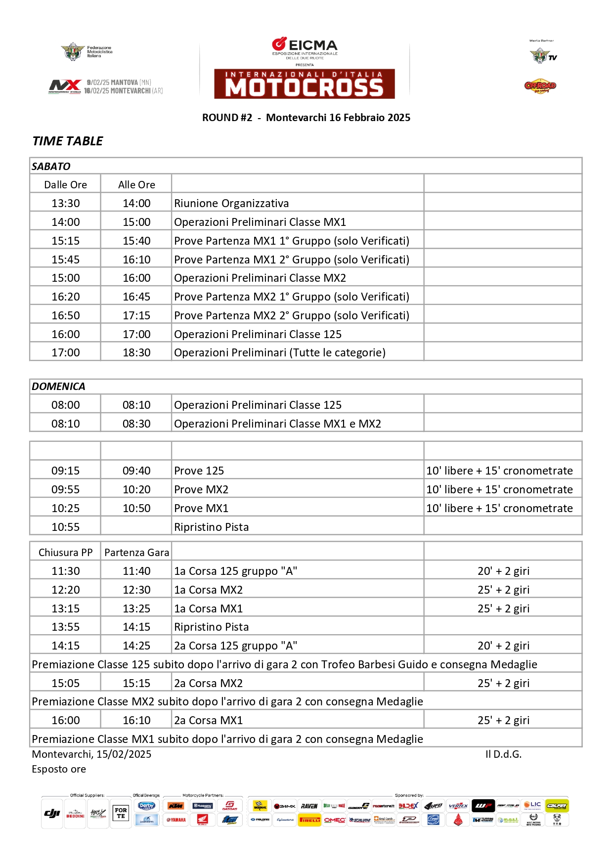 time-table domenica INTMX Montevarchi 2025